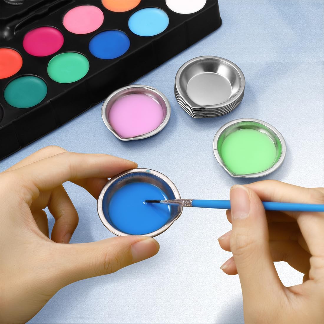 Cuencos para Mezclar Pintura de Acero Inoxidable 12 Piezas-Paleta Pintura-Paleta Pintura Acrílica-Paleta Humeda-se Utiliza para Sujetar Pintura y Mezclar Colores，2 Estilos