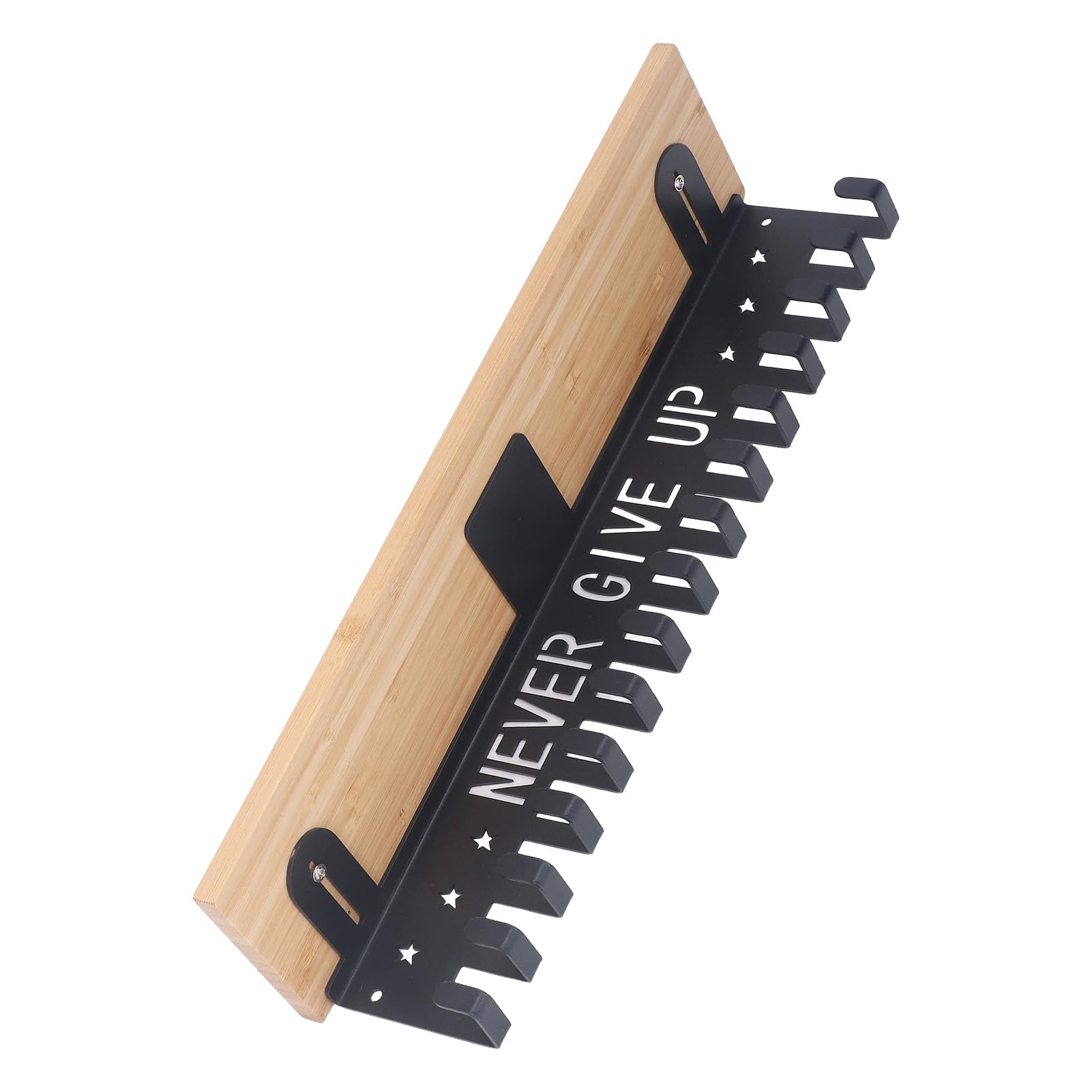 F&Y Estante de madera y metal para trofeos con colgador de medallas, organizador de premios montado en la pared para deportes, correr, fútbol, gimnasia, ideal para mostrar logros