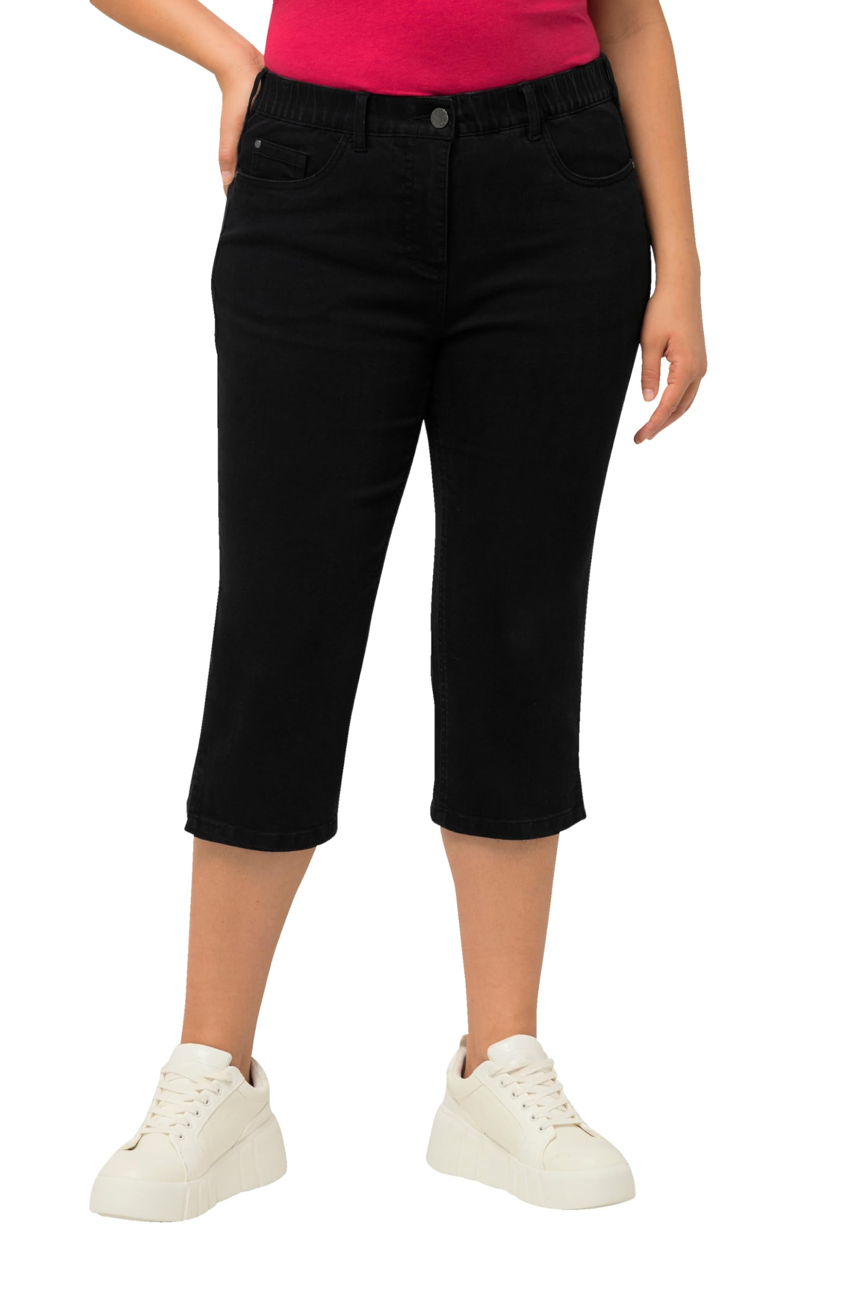 Ulla Popken Damen große Größen Übergrößen Plus Size Capri Jeans Sarah, schmale 5-Pocket-Form, Saumschlitz 818435