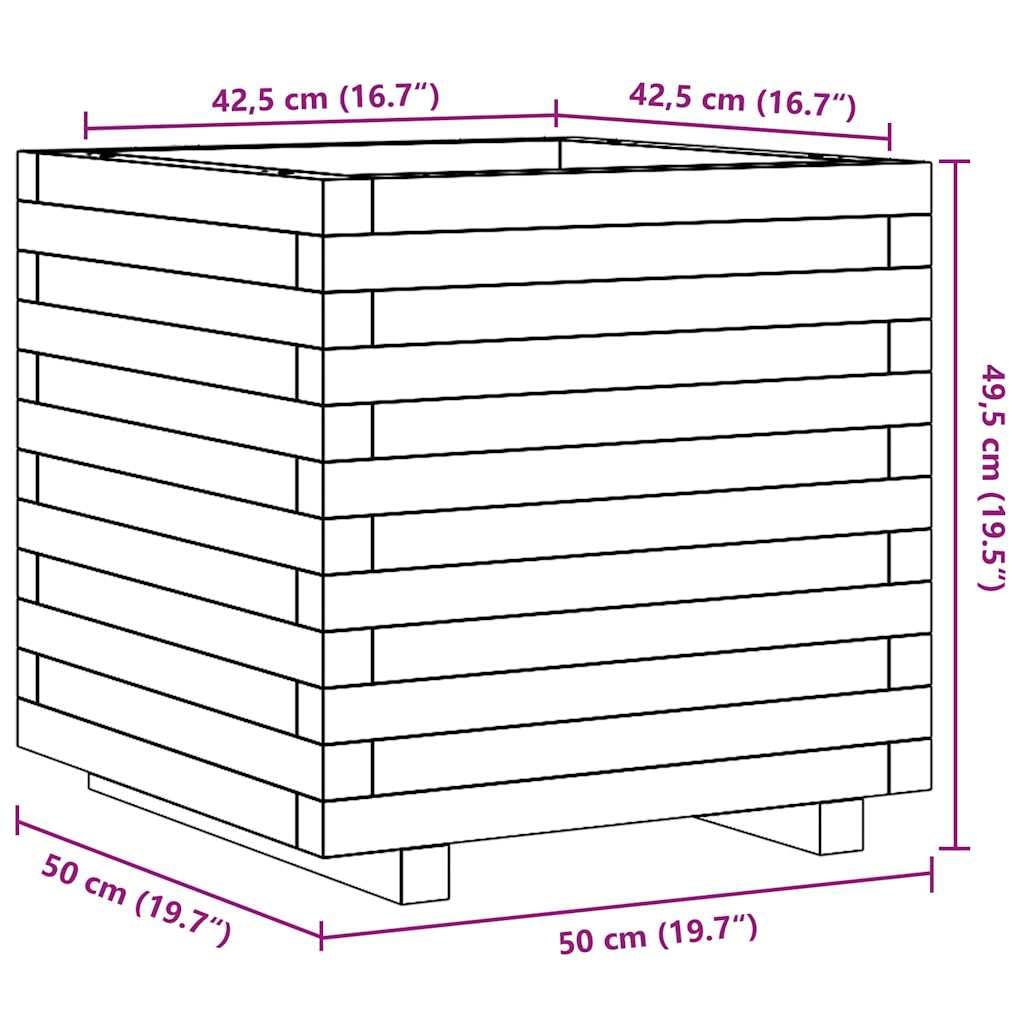 Biała donica z litego drewna sosnowego, 50 x 50 x 49,5 cm, donica na kwiaty na balkon, taras, do ogrodu, na parapet, do użytku wewnątrz i na zewnątrz