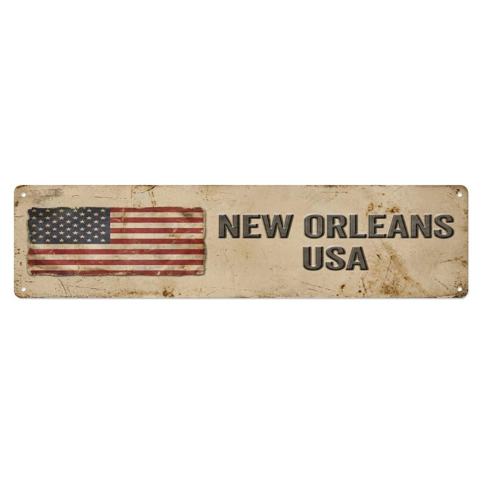 Tgrcjimh Style Metal Tin Sign Vintage New Orleans Usa Flag Decor Rustic Travel