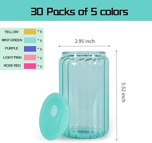 Miniatura 4 de Paquete de 10 vasos de vidrio de sublimación con tapas acrílicas y pajitas de 16 onzas, vasos de vidrio de sublimación de color de borosilicato,