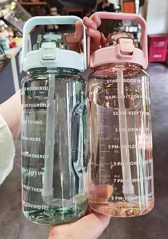 Miniatura 4 de The Shopville Botella de agua de gran capacidad con escala de tiempo de paja de 64 onzas Sports Net botella de agua de verano roja hervidor de