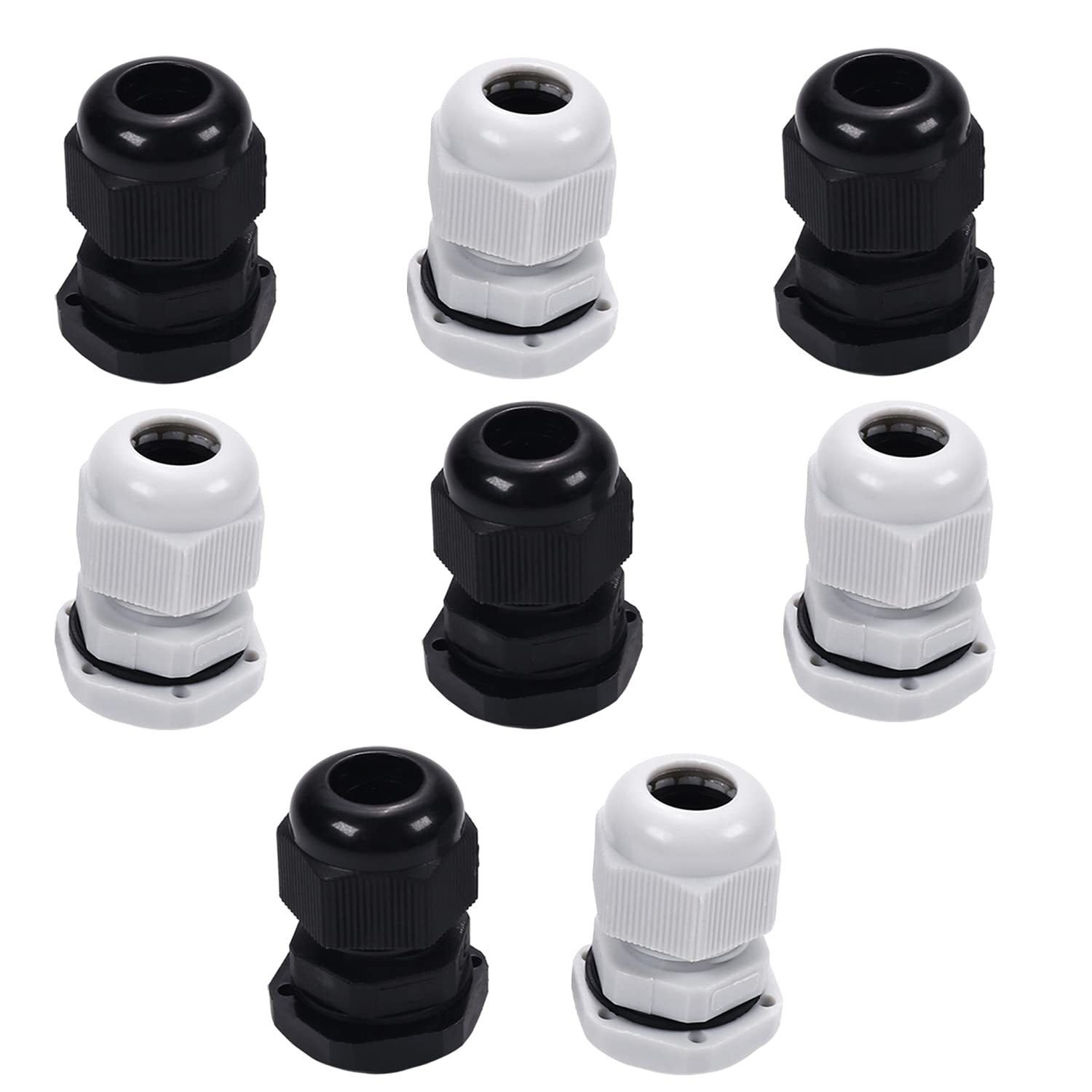 Heyiarbeit 8Pcs PG9 Cable Gland Plastic Waterproof Cable Glands Joints Adjustable Connector for Machinery Control Boxes Black White-image-31