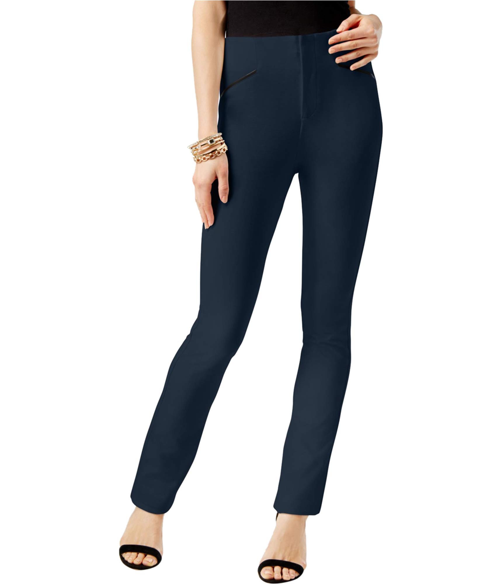 I-N-C Womens Faux Leather Casual Trouser Pants Blue 6 Short