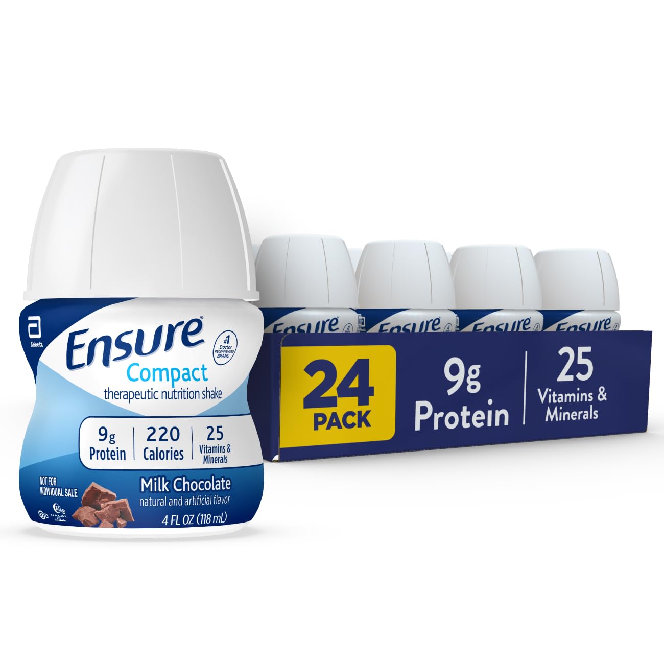 EnsureCompact Nutrition Shake With 9g of Protein and 25 Vitamins and Minerals, Chocolate, 4 fl oz, Pack of 24