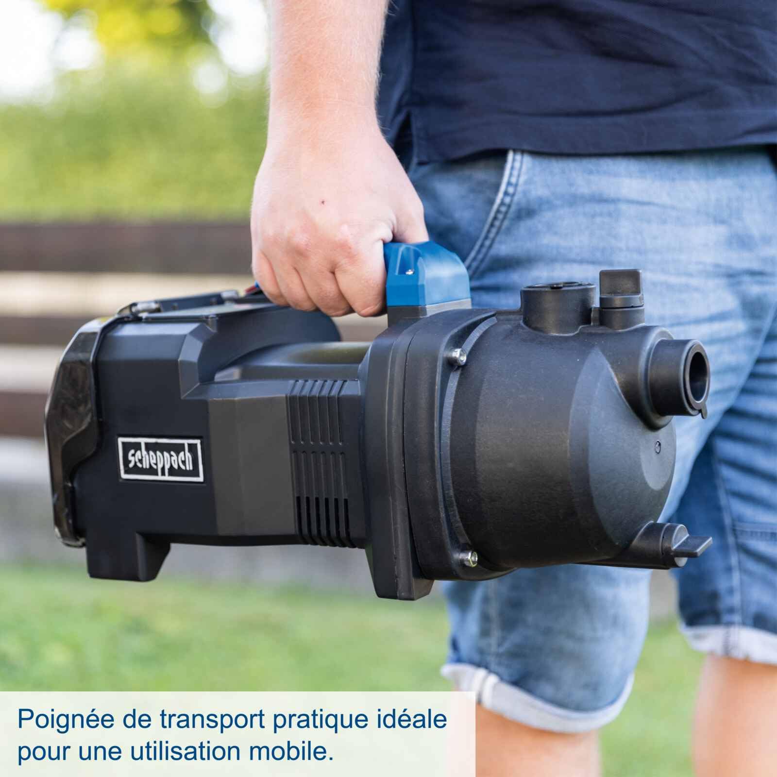 Scheppach Pompe de jardin sans fil C-GP3000-X – SET S2 - Série 20V IXES - débit max 3000 l/h - hauteur de refoulement 25 m - 2 batteries 2Ah + chargeur inclus