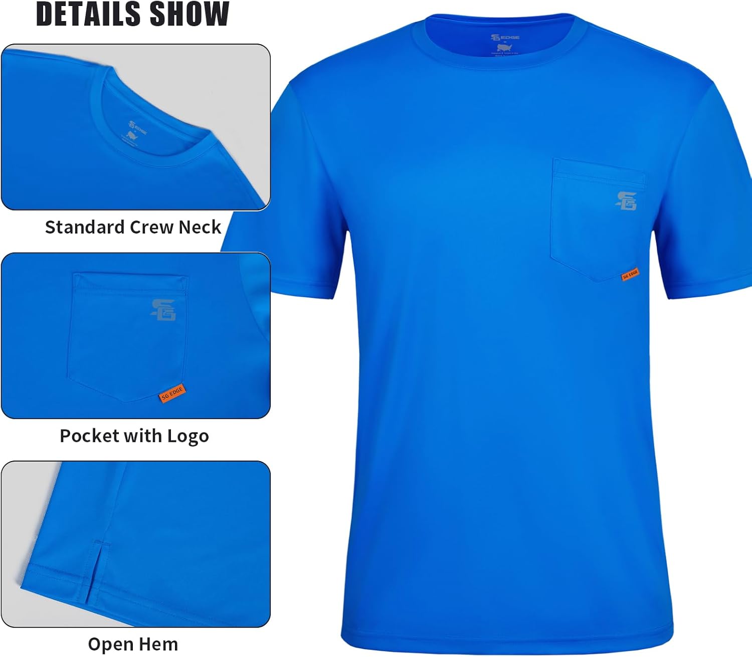Men's Rash Guard Shirts UPF 50+ Moisture Wicking Short Sleeve Chest Pocket Quick Dry Lightweight