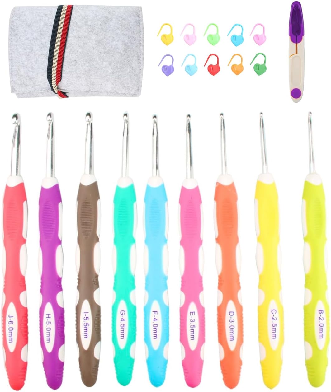MAHAVIMOKSA かぎ針編みフックキット ソフトハンドル 9サイズ かぎ針編みフック バッグ付き DIYクラフト用