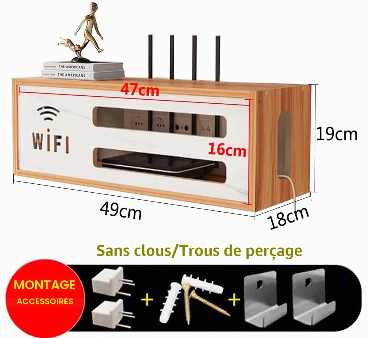 Cache Box, Etagere Rangement Murale, Etagere Murale Ranger la Box et Le Routeur TV, Etagere pour Decodeur Cache par Faitement Le Boitier TV, Modem, Router et Cables(Brown)