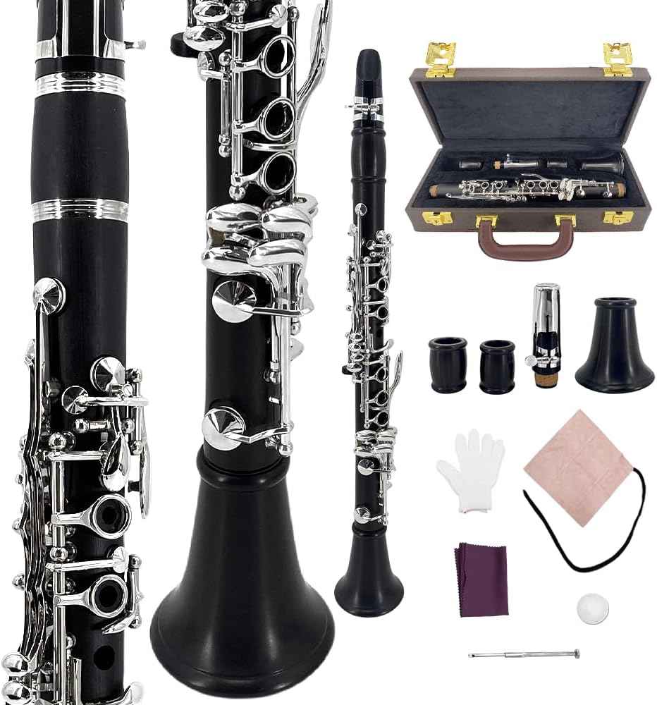 New Advanced Eb Key Clarinet with Good Material beautiful Sound Quality Adjustable Thumb Rest (Ebony)