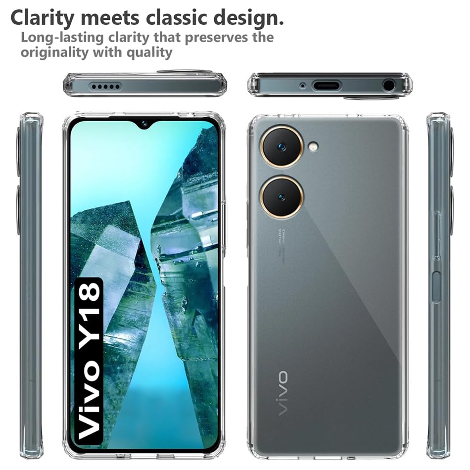 Image of Fashionury Crystal Clear Case for Vivo Y18 | Yellowing Resistance | Transparent TPU Silicone | Raised Camera Lips | Slim Transparent Cover