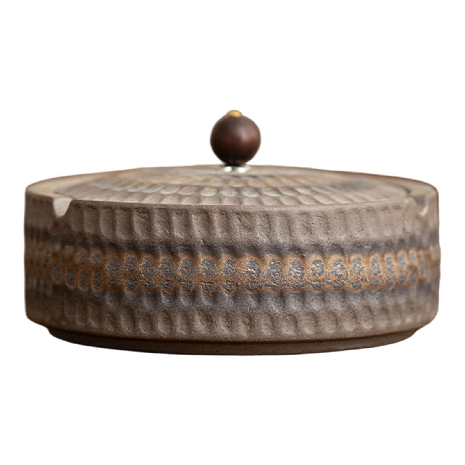 Large Creative Ceramic Ashtray with Lid Round Shape Hammered Texture Ashes Holder for Home Teahouse Decoration Decorative Ashtray