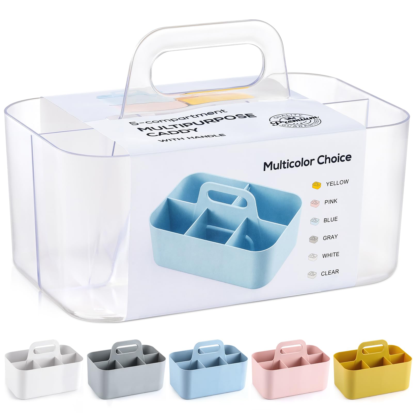 Multiuse Caddy Organizer with Handle - Stackable Plastic Bin - Divided Storage Tote Holder for Art Craft Supplies, Makeup, Bathroom, Shower, Cleaning, Kitchen, Office, Dorm, Desktop - Frosted Clear