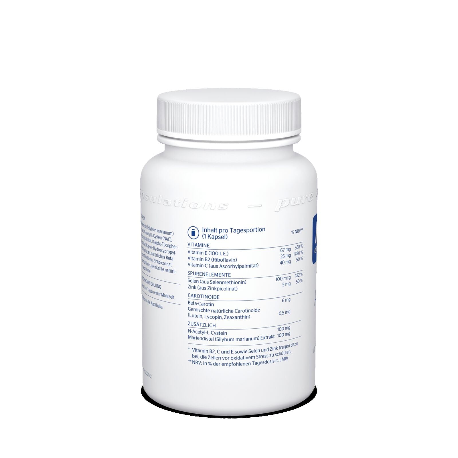 Pure Encapsulations - AntiOxidant Formel - Immunsystem unterstützen, Skincare, Antioxidativ - Vitamin C, B2, E, Zink, Selen - 120 Kapseln