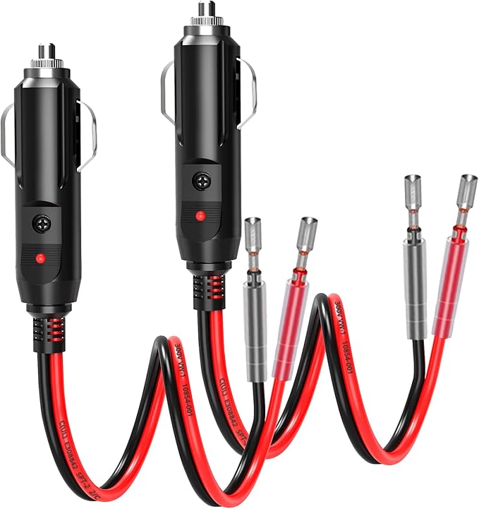 EXTRACTME 2 Pack 12V Fused Cigarette Lighter Male Plug with Leads & LED