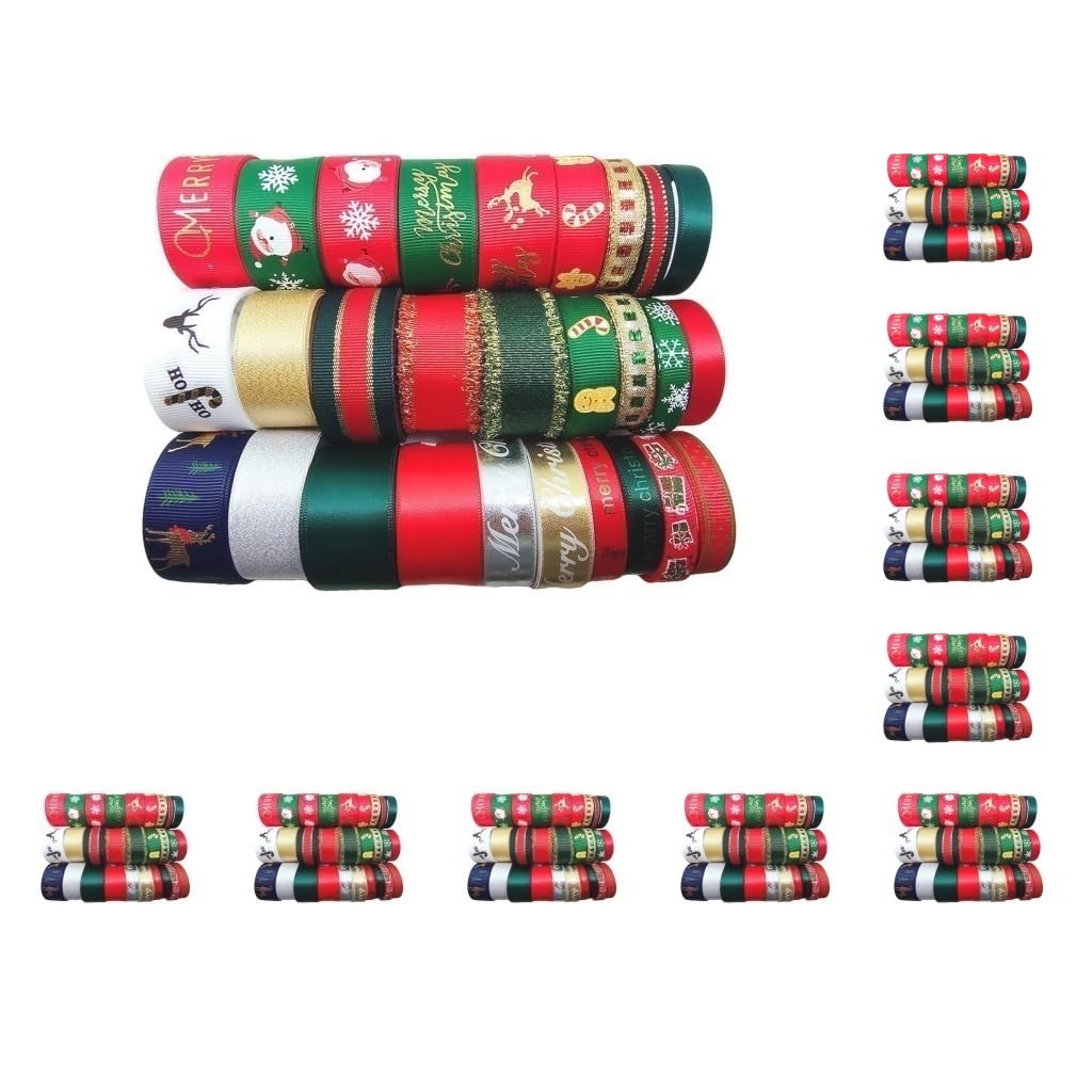 Lot de 10 rubans de Noël 28 pièces pour emballage cadeau de vacances