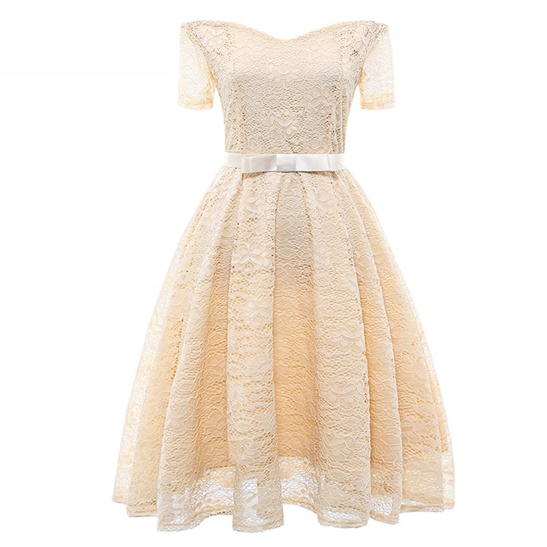 Dninmim Abito da donna con scollo diagonale sexy in pizzo con fiocco e fiocco in pizzo