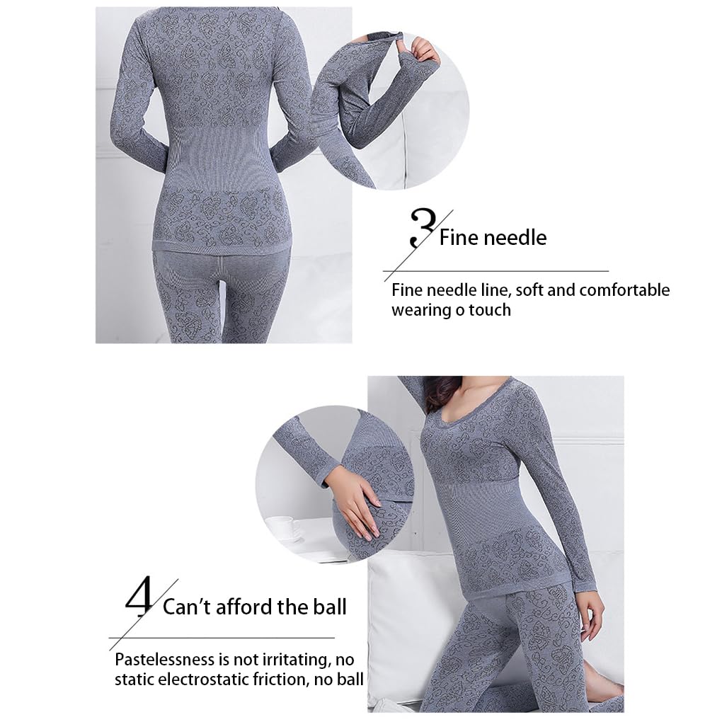 Ropa interior térmica elástica de encaje para mujer, de manga larga, sin costuras, ropa cálida para mujer, pijama rojo