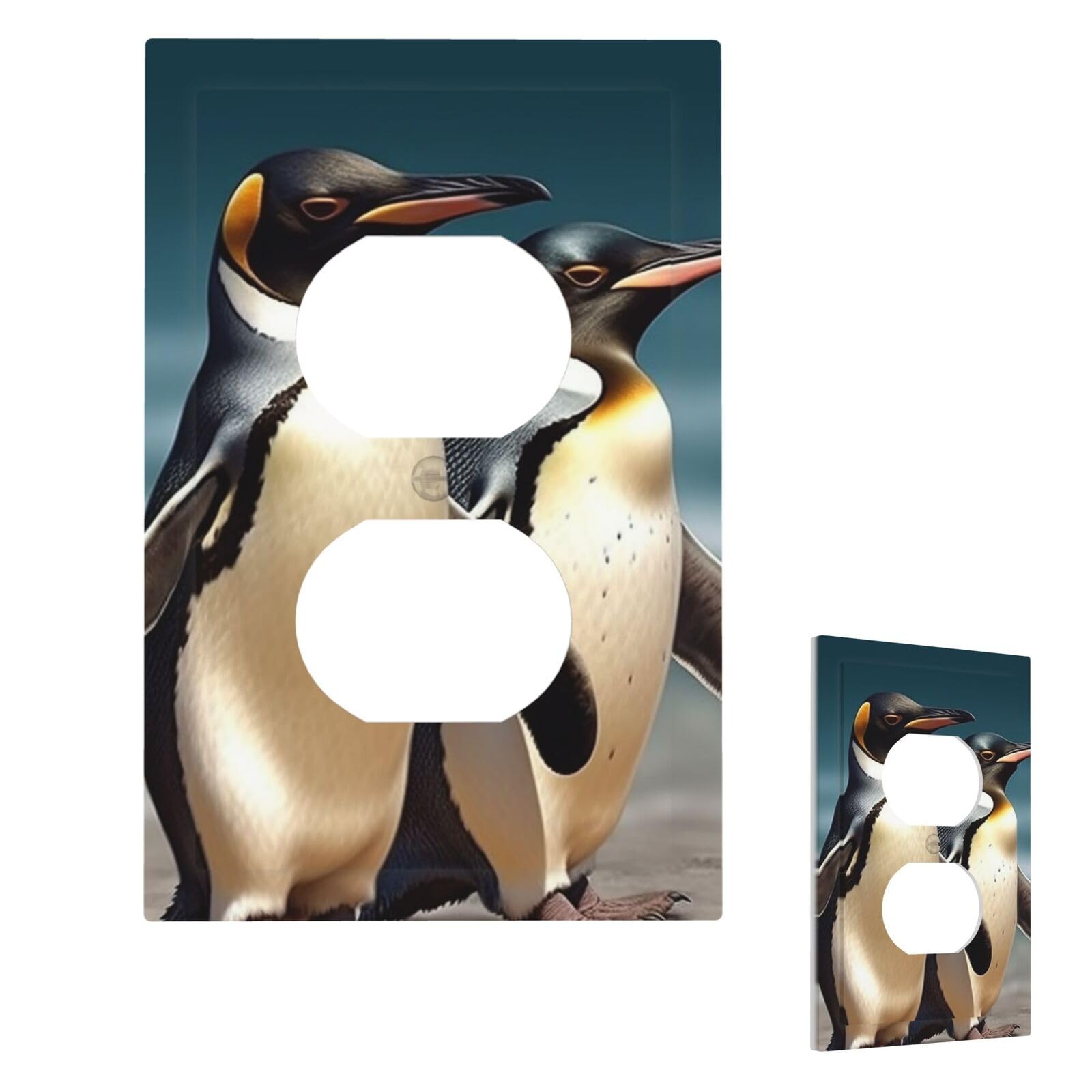 Stylish Animal Penguin Wall Plate Cover Duplex, Modern Decorative Light Switch Cover Unbreakable Receptacle Outlet Covers for Living Room Bedroom Decor