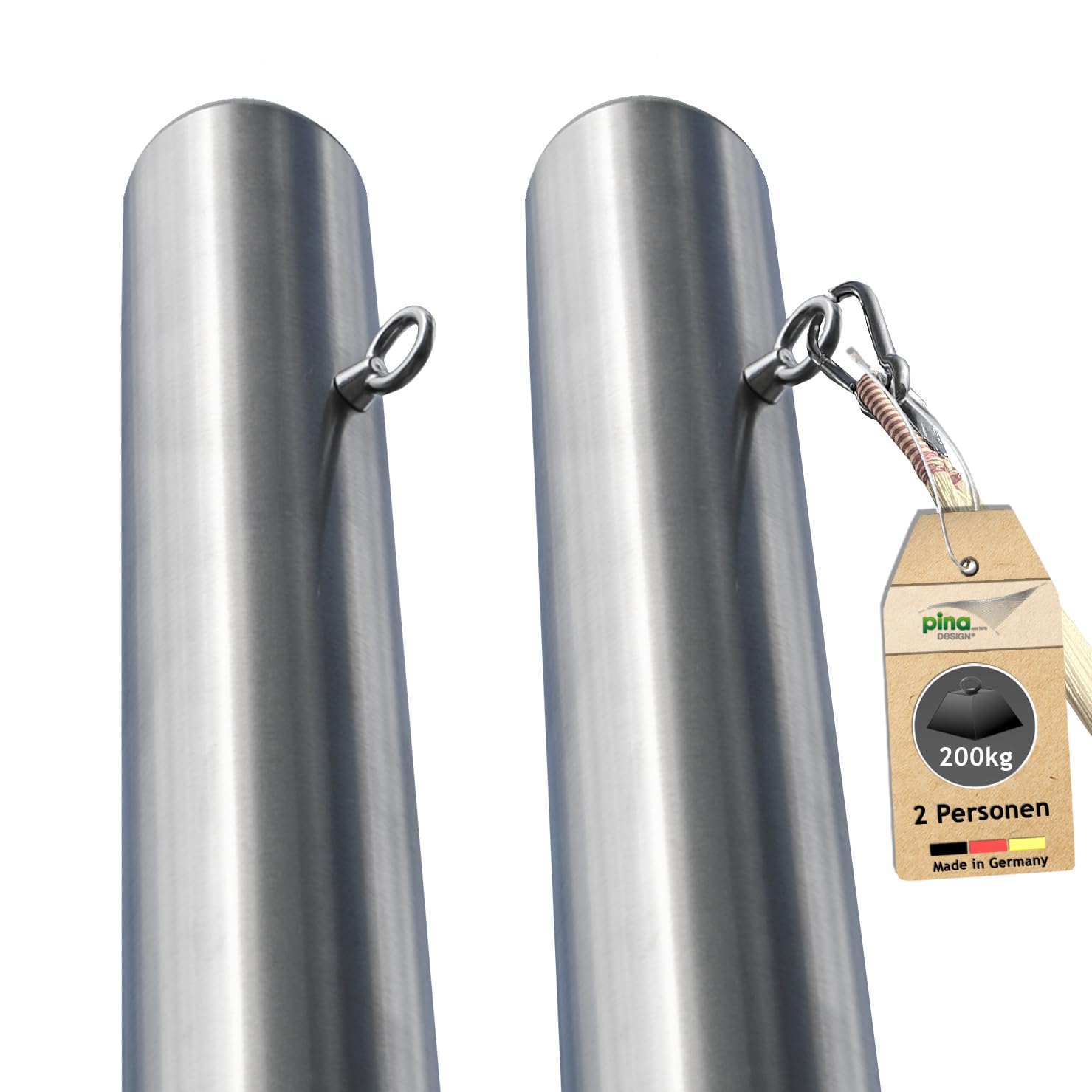 2x Hängematten-Pfosten Ø 101,6mm, 1,95m, wetterfest, bis 200kg (2 Personen)