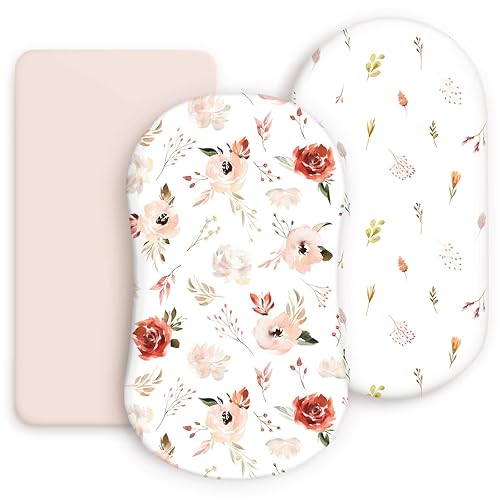 GRSSDER Juego de sábanas elásticas ultra suaves para moisés ajuste universal para moisés cuna de bebé colchón rectangular ovalado bonita flora de