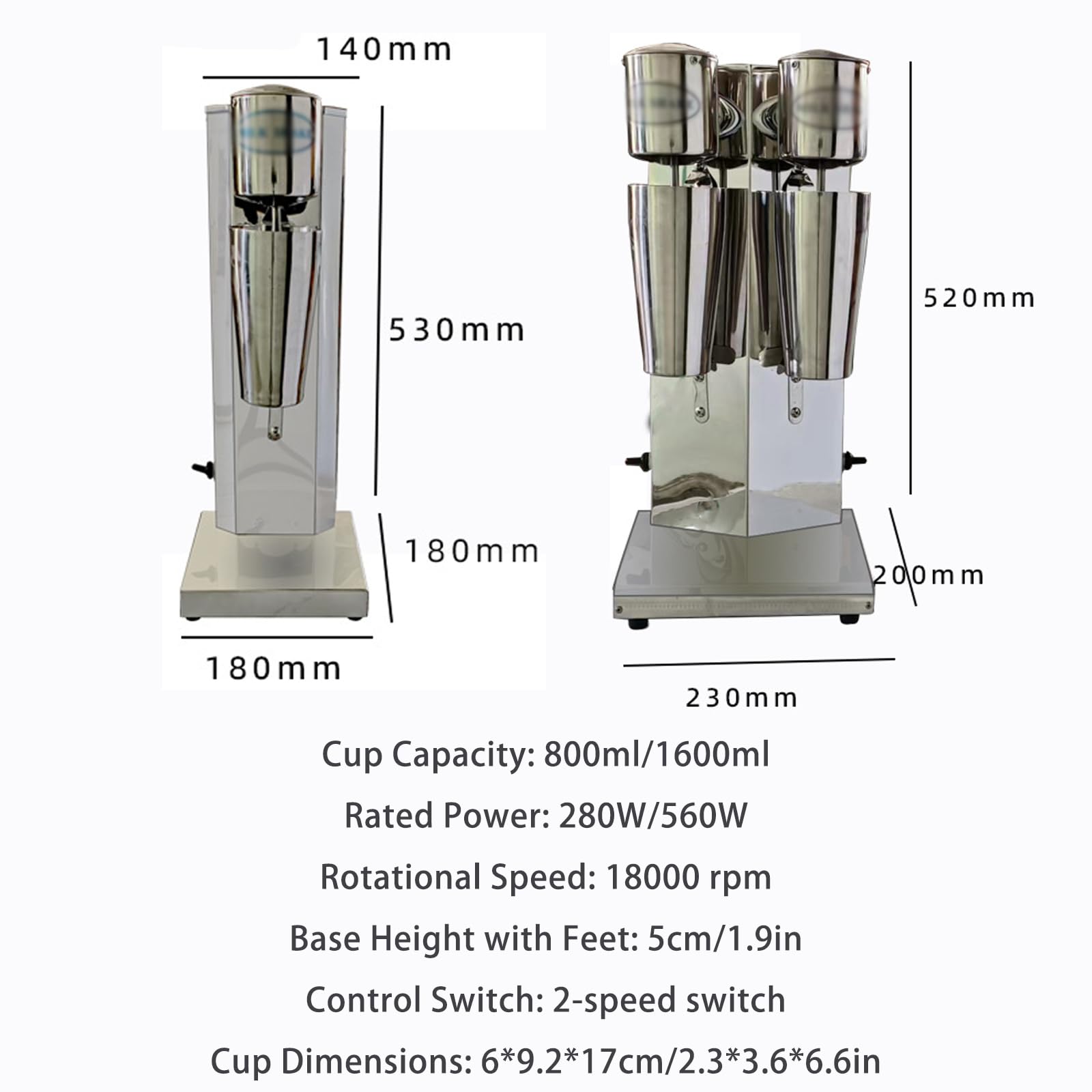 Macchina Milkshake Professionale, Mixer Milkshake Elettrico con Doppia Velocità, Lama a Farfalla, Piedini in Gomma, Frullatore in Acciaio Inox per Smoothie Latte e Gelato Single Head