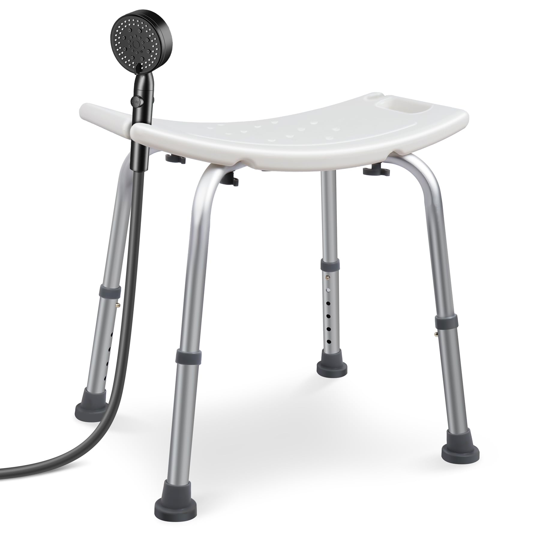 VOUNOT® Taburete de Ducha Altura Regulable 38-52 cm, Asiento de Baño con Patas Antideslizantes, Ayuda para Personas Mayores y Discapacitados, Carga máx. 136 kg, Blanco