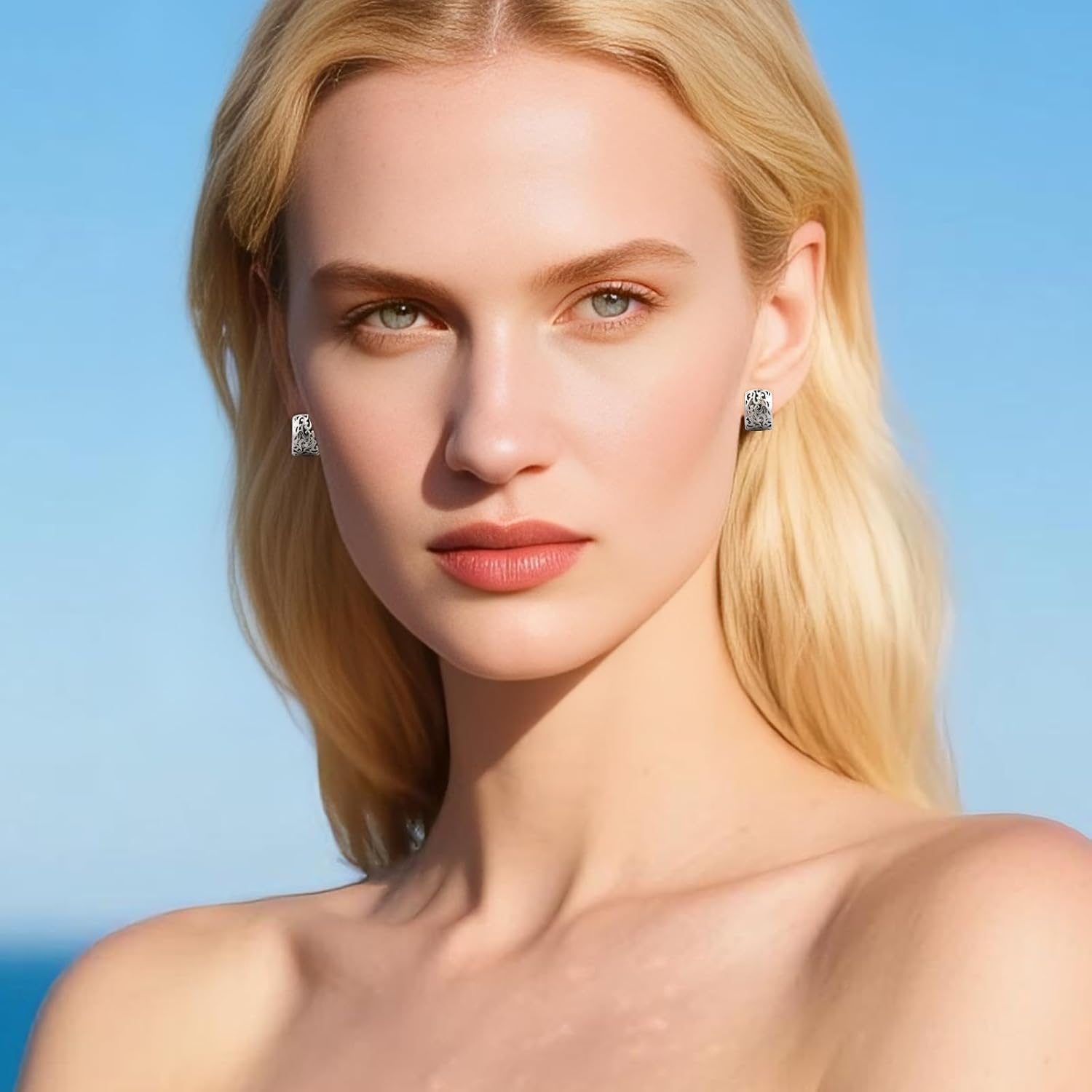 Silver Hoop Huggie Small Chunky Filigree Round Circle Simple Vintage Work Earrings for Women Office - Image 7