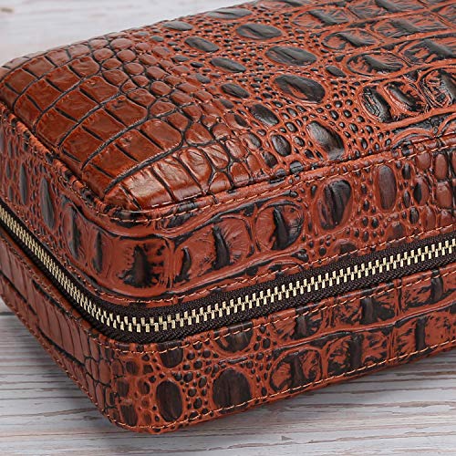 Cigar Humidor Case Cedar Wood Portable Lined Genuine Leather Case with Humidifier, Travel Humidor Crocodile Leather Case for 6 Cigars