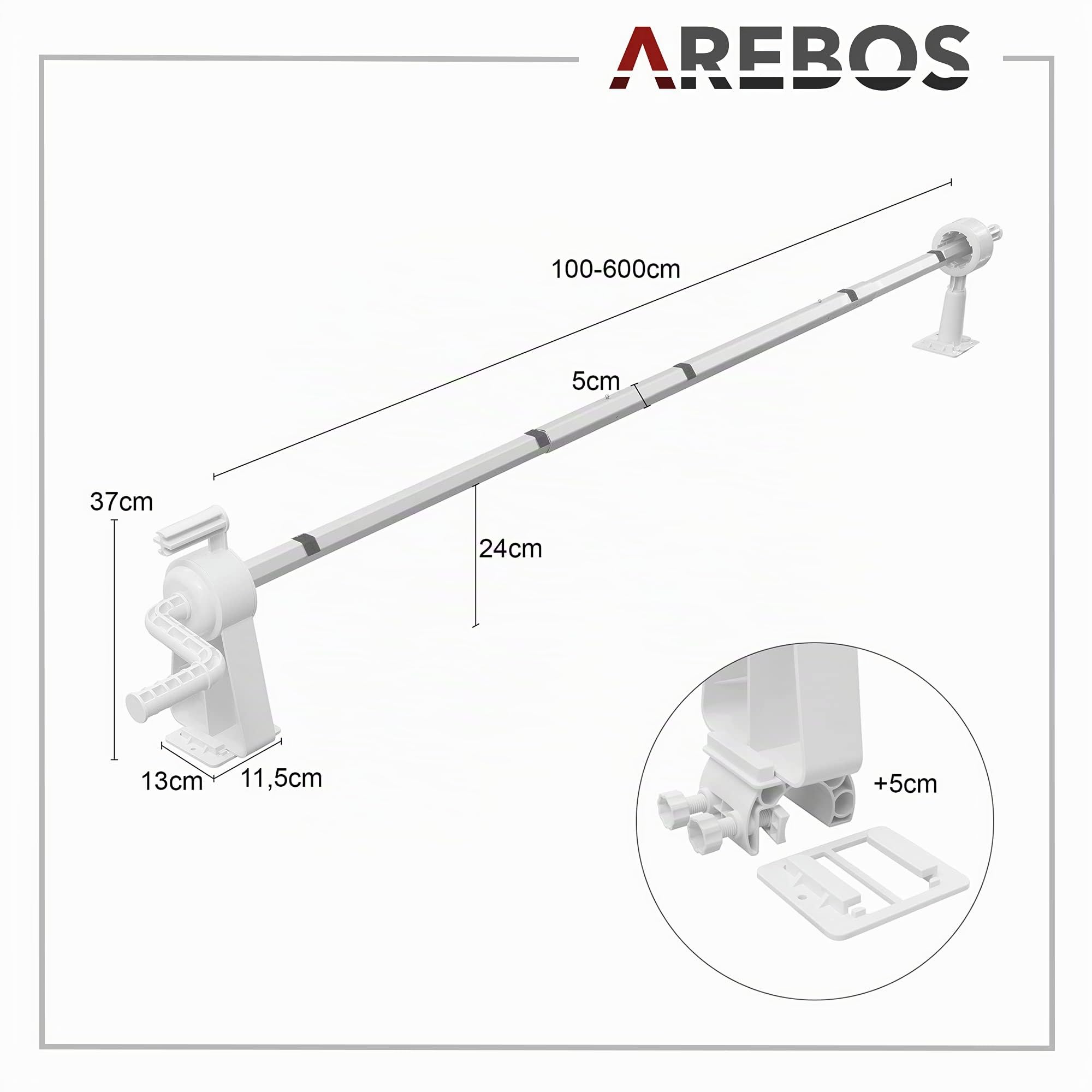 AREBOS Système d'enroulement pour bâches solaires et bâches de Piscine | Longueur de 1,05-6,15 m | matériau résistant aux intempéries | Installation Fixe | Convient également aux piscines Hors Sol