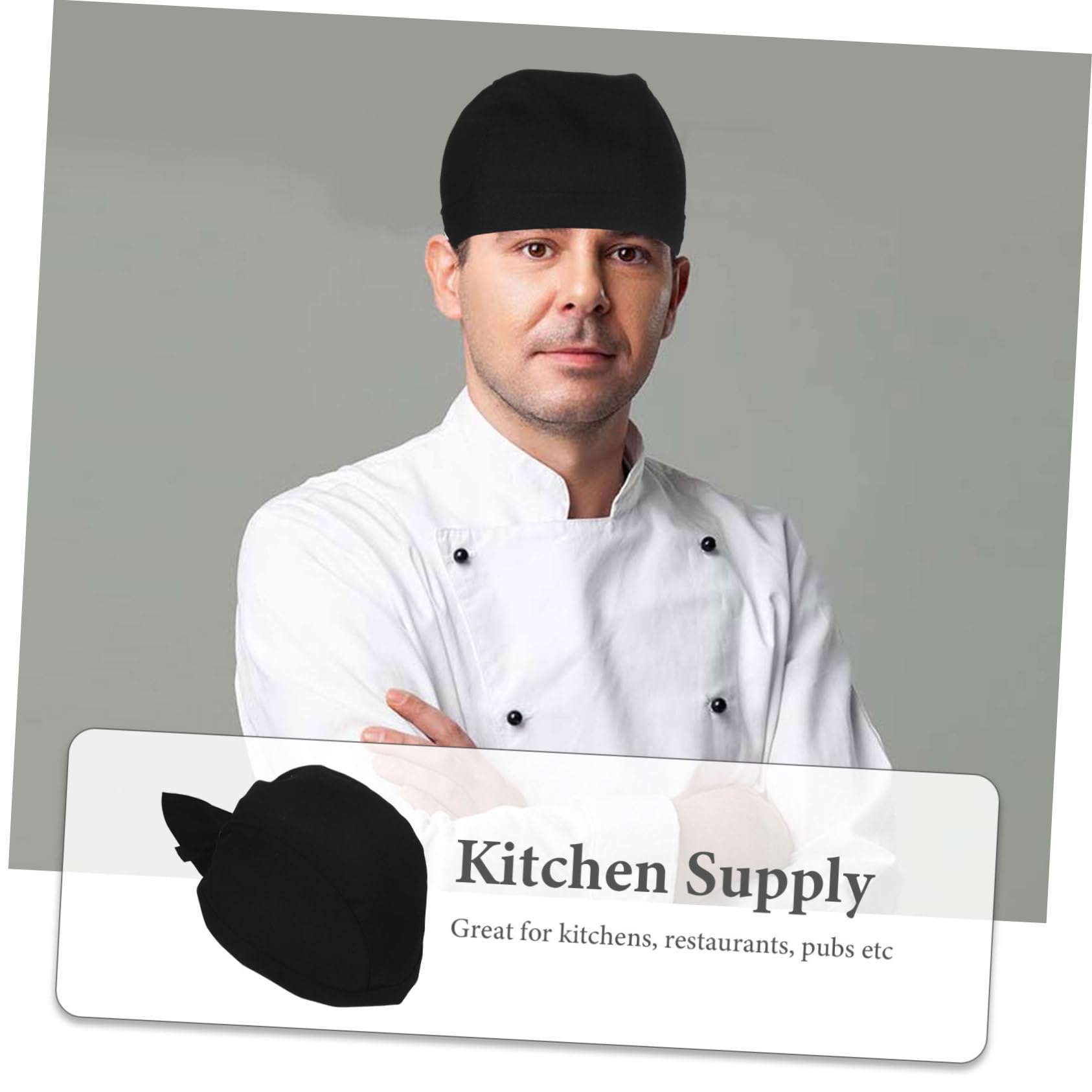 IMIKEYA 6 Pezzi Cappello da Cuoco di Cotone Nero Resistente All'olio Nastrini Regolabili per Chef Unisex in Ristorante e Sala da Pranzo