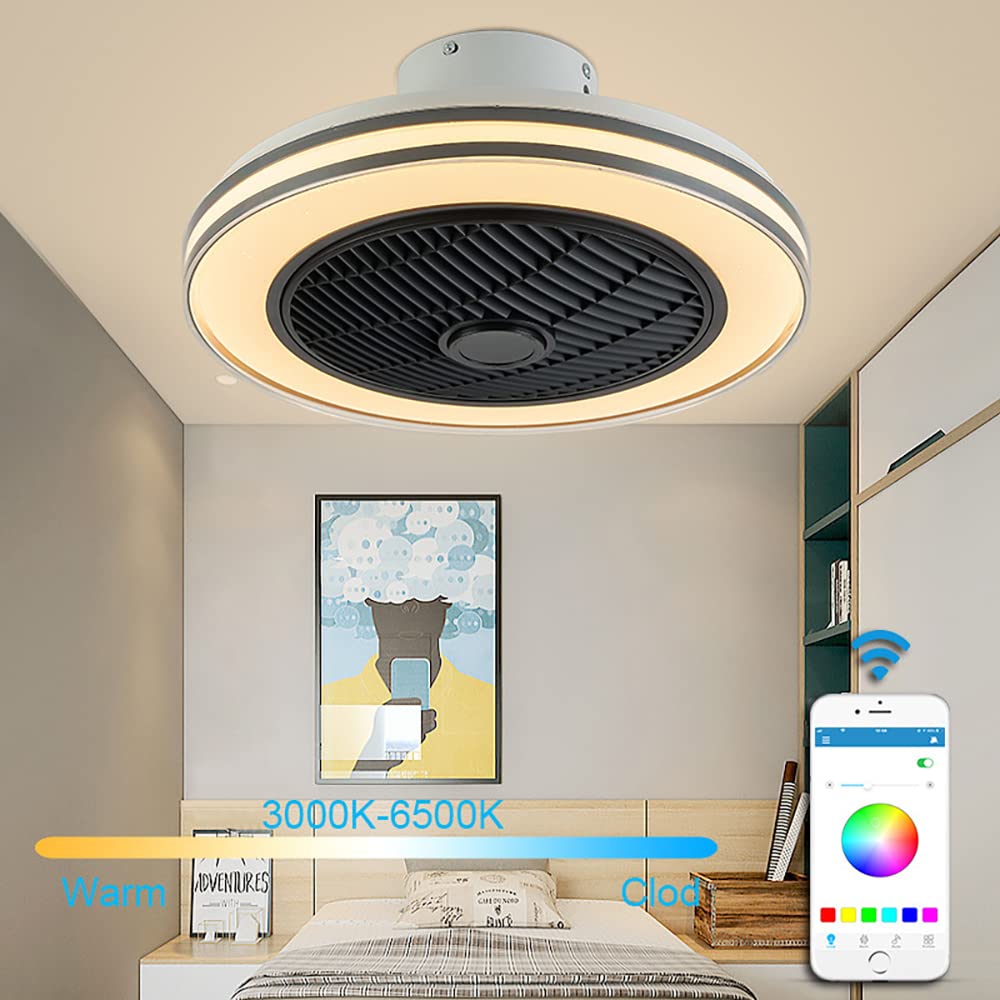 Leise LED Deckenventilator Mit Beleuchtung und Bluetooth Lautsprecher RGB Musik Ventilator RGB Deckenleuchte Mit Fernbedienung Dimmbare Fan Deckenlampe für Schlafzimmer Kinderzimmer Lampe Lüfter Licht