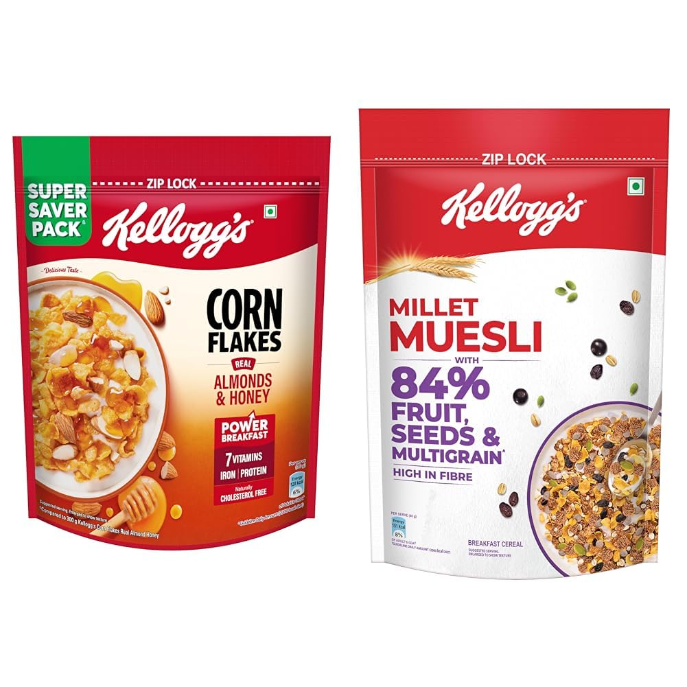 Kellogg's Corn Flakes Real Almond Honey 1kg | High in Iron, Vitamin B1, B2, B3, B6 & C | + Kellogg's Millet Muesli with 84% Fruit, Seed & Multigrain 1000g | High in Fibre | Multigrain-image-28