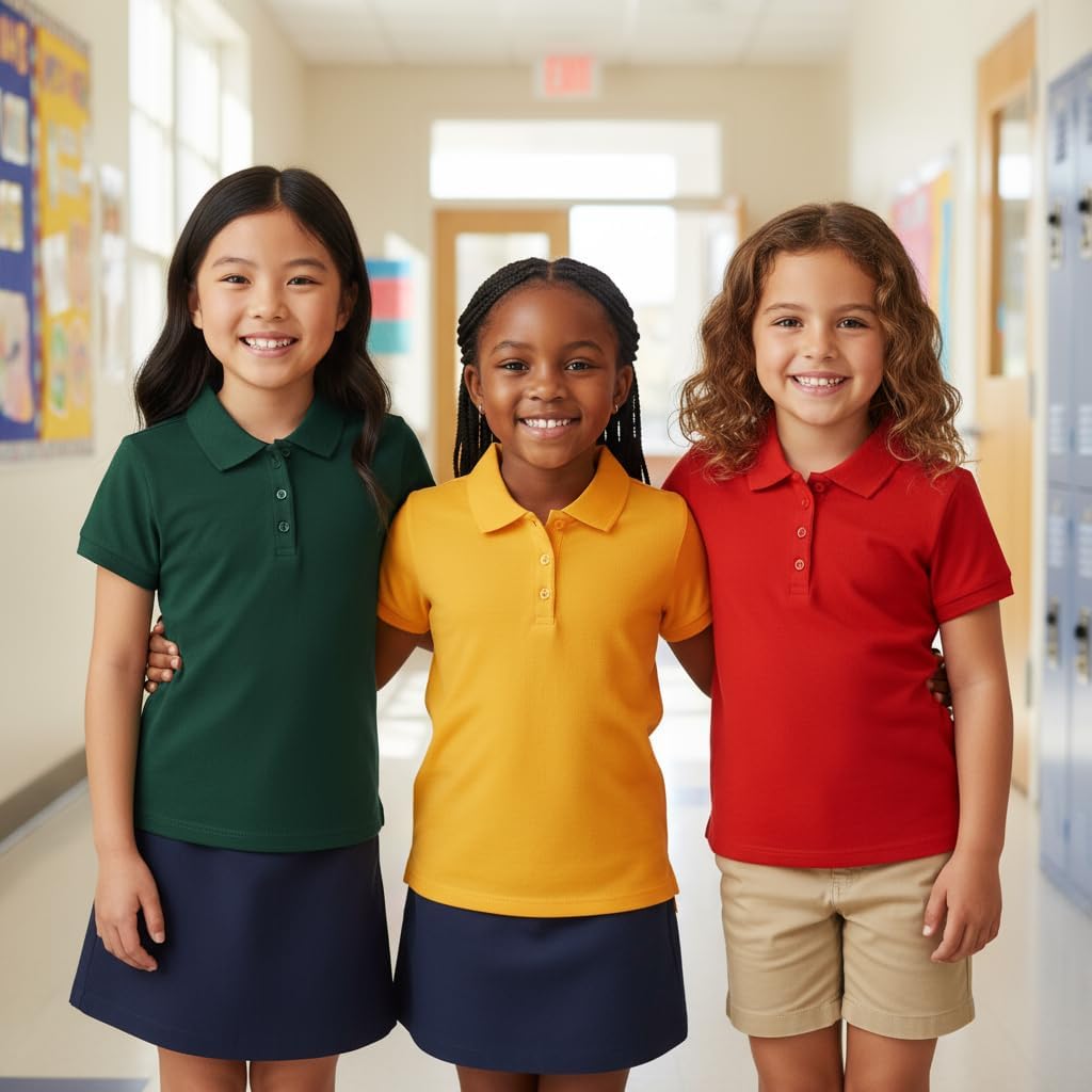 Girls Cotton Green, Yellow, Lavender Polo Tshirts Short Sleeve (XL (12-14), Green)