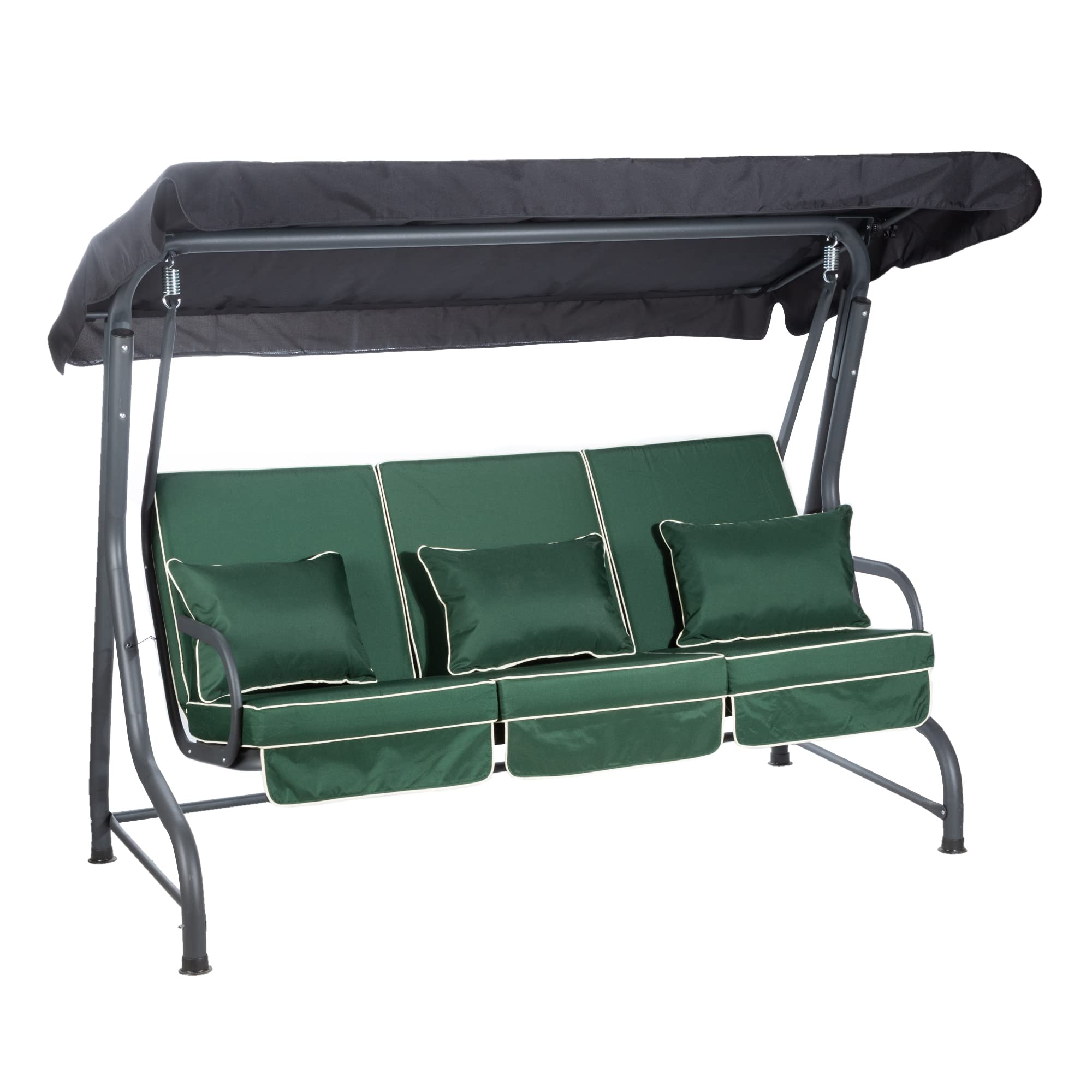 Alfresia Roma 3 Seater Garden Swing Seat with Adjustable Water-Resistant Canopy and Luxury Cushions, Heavy Duty Outdoor Patio Swing Seat Supporting up to 250 kg for Garden, Lawn or Decking