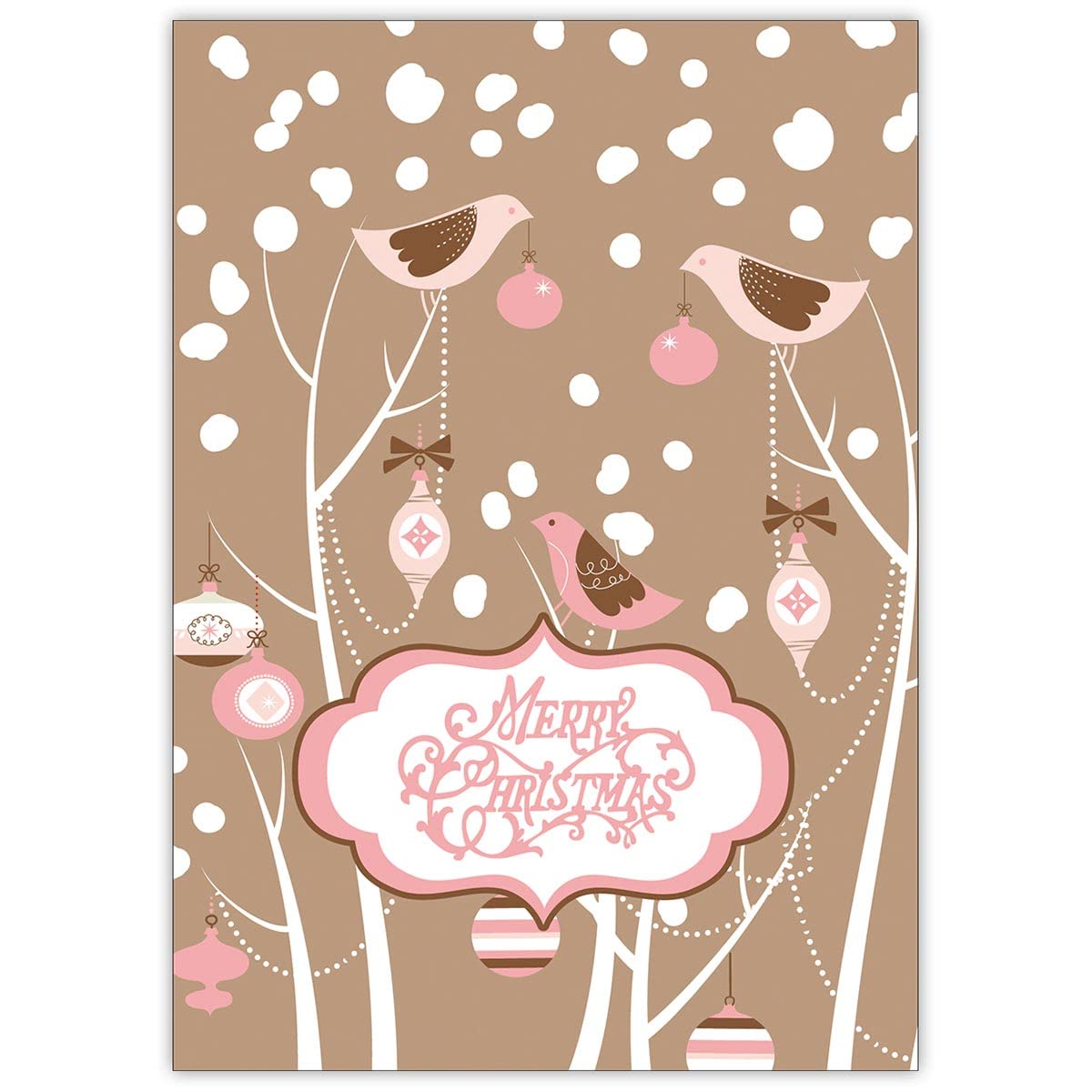 20er Set Edle Weihnachtskarten als schönste Weihnachtsgrüße mit Vögelchen und Schnee, beige, innen Ihr Text (Var4) geschäftliche u private Weihnachtspost: Merry Christmas