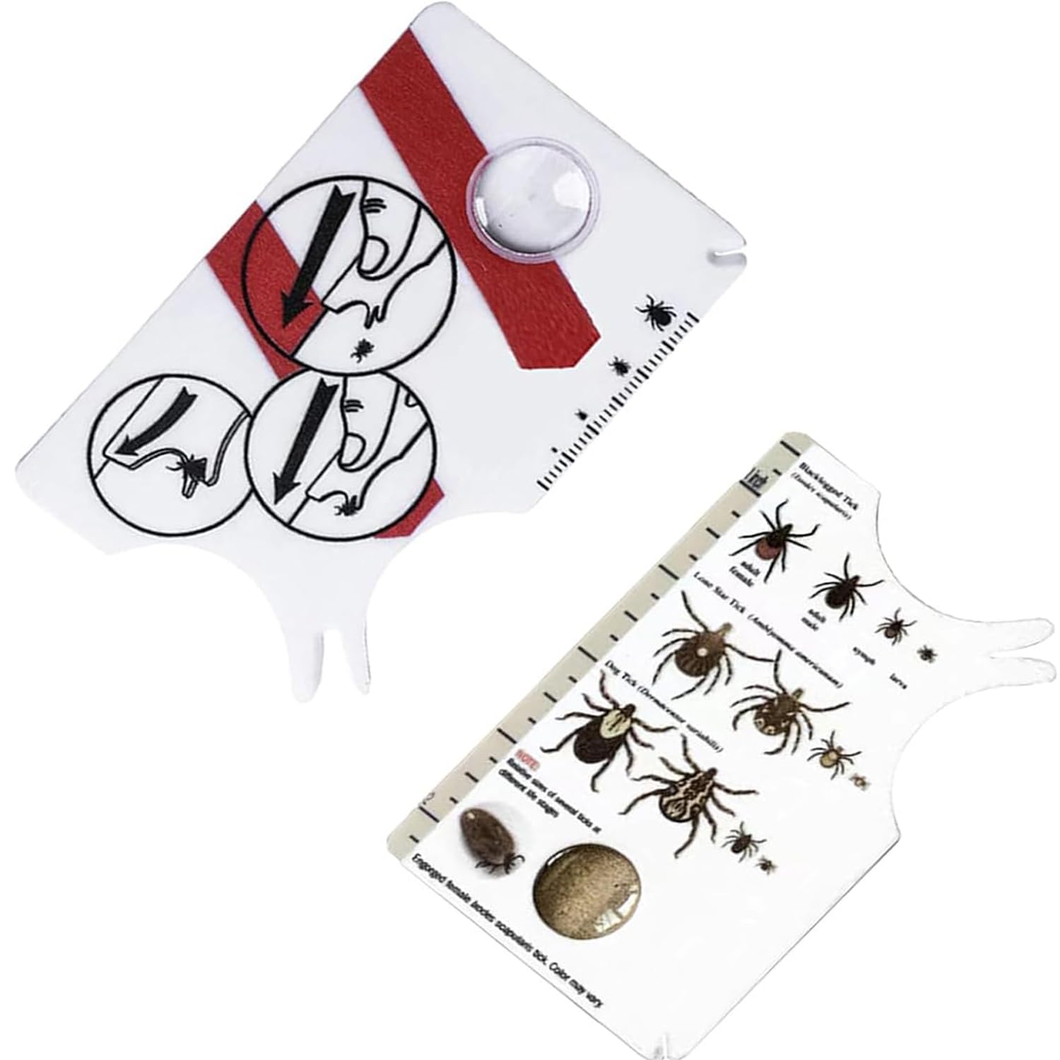 WUBAYI Lot de 2 cartes de retrait de tiques avec loupe, outil de taille de carte de crédit pour animaux domestiques et humains