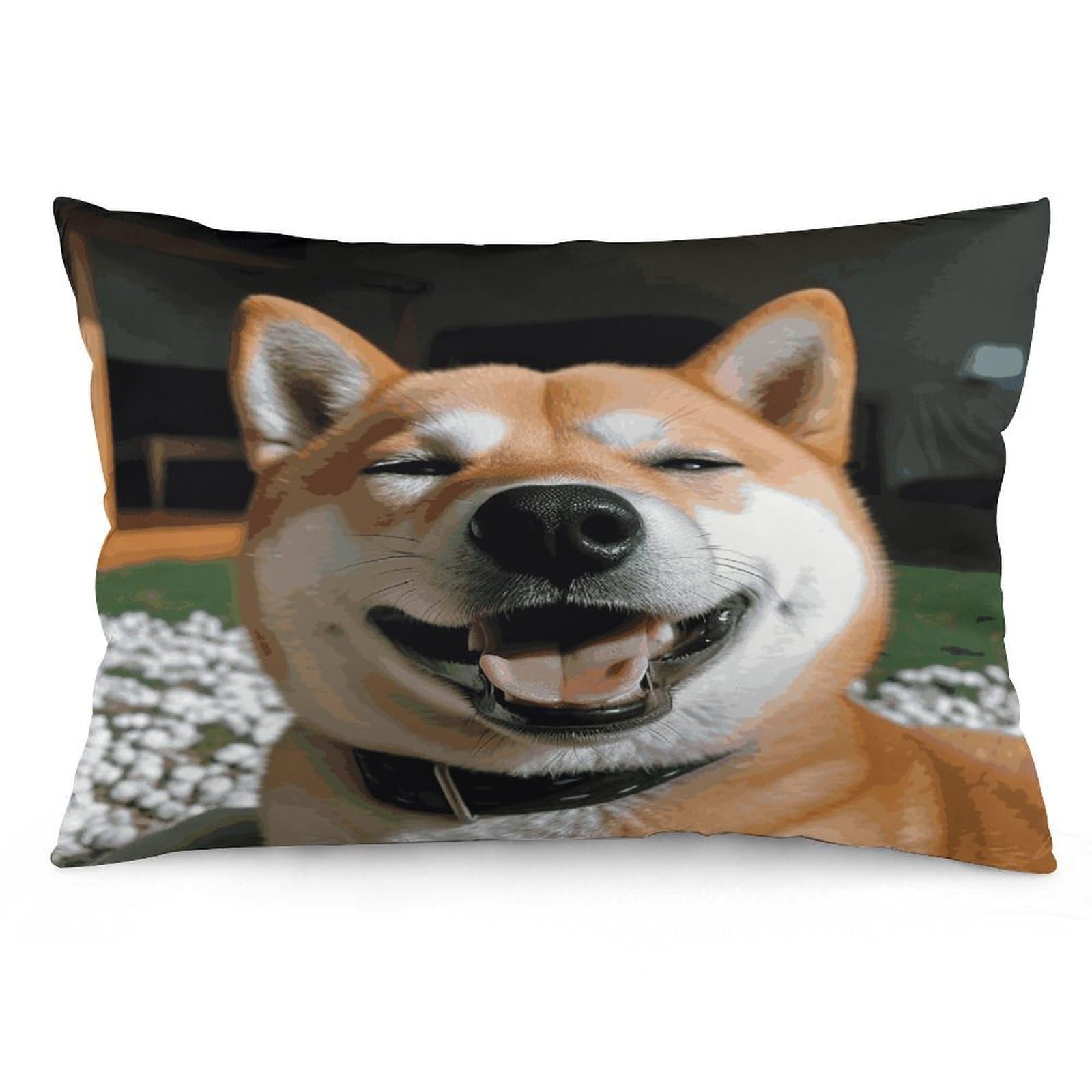 Wsoihfec Style Shiba Inu Smile Tongue Out Throw Pillow Covers Decorative, Pillow Cases Soft Plush, Modern Farmhouse Boho Cushion Cover For Bed Couch Sofa Living Room Spring Decor12 X20