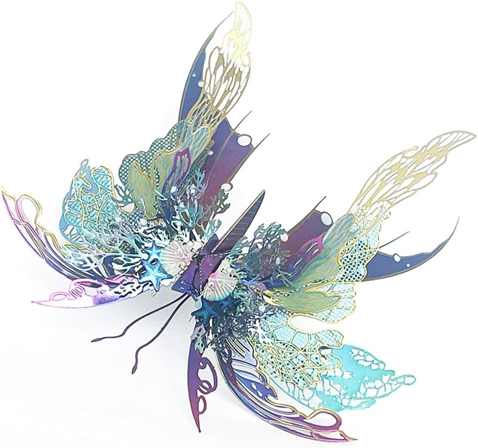 3D Metal Puzzles for Adults,Butterfly Model Building Kits,Cute Insect Design,Brain Teaser Puzzle,DIY Mechanical Assembly Kit Creative Ornament Suitable for Home Decor Art Craft (Blue)
