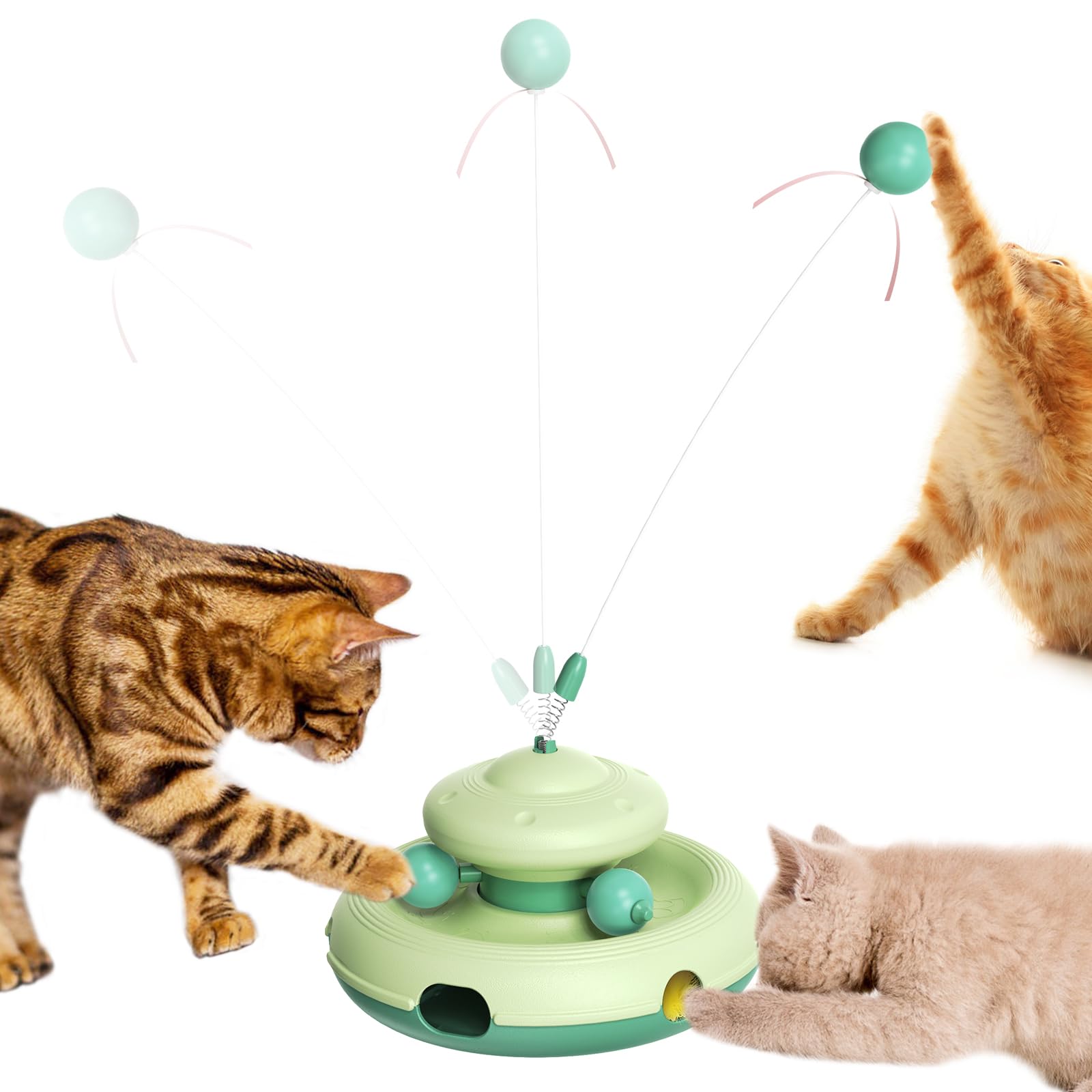 JuDongJu 3-in-1 Interactive Cat Toy for Indoor Cats - Exciting Teaser Wand, Ball Track, and Whack-a-Mole Game - No Batteries Needed, Sturdy and Safe - Ultimate Mental and Physical Stimulation