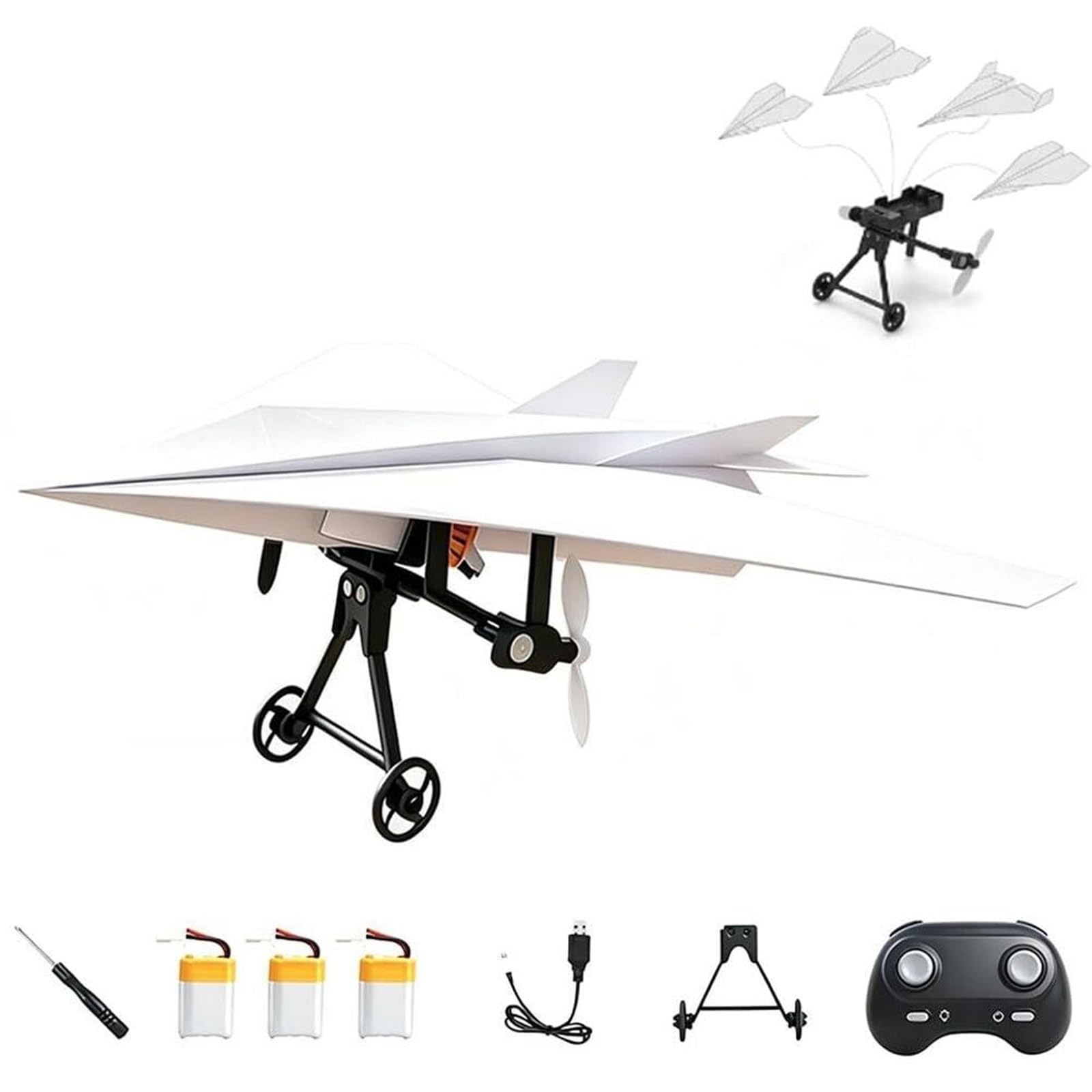 RC Paper Airplane Kit With Gyro DIY Electric Remote Control Plane Kit With Dual Propellers, Paper Airplane Motor And 2.4GHz Control For Beginners(Three Electrics)