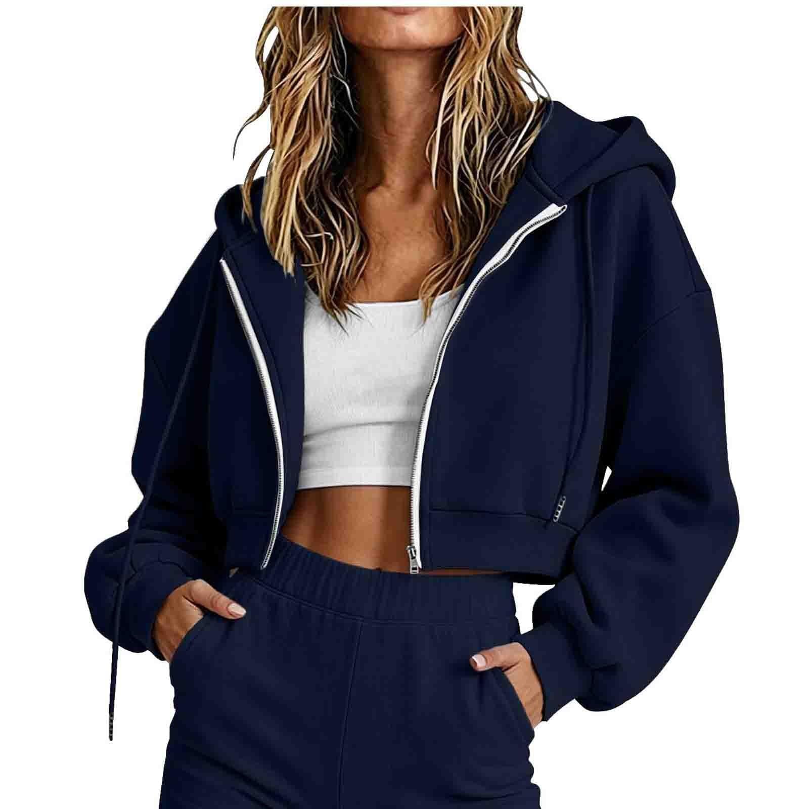 Generisch Sweatjacke Damen Mit Kapuze Sportjacke Damen Kurz Kapuzenjacke
