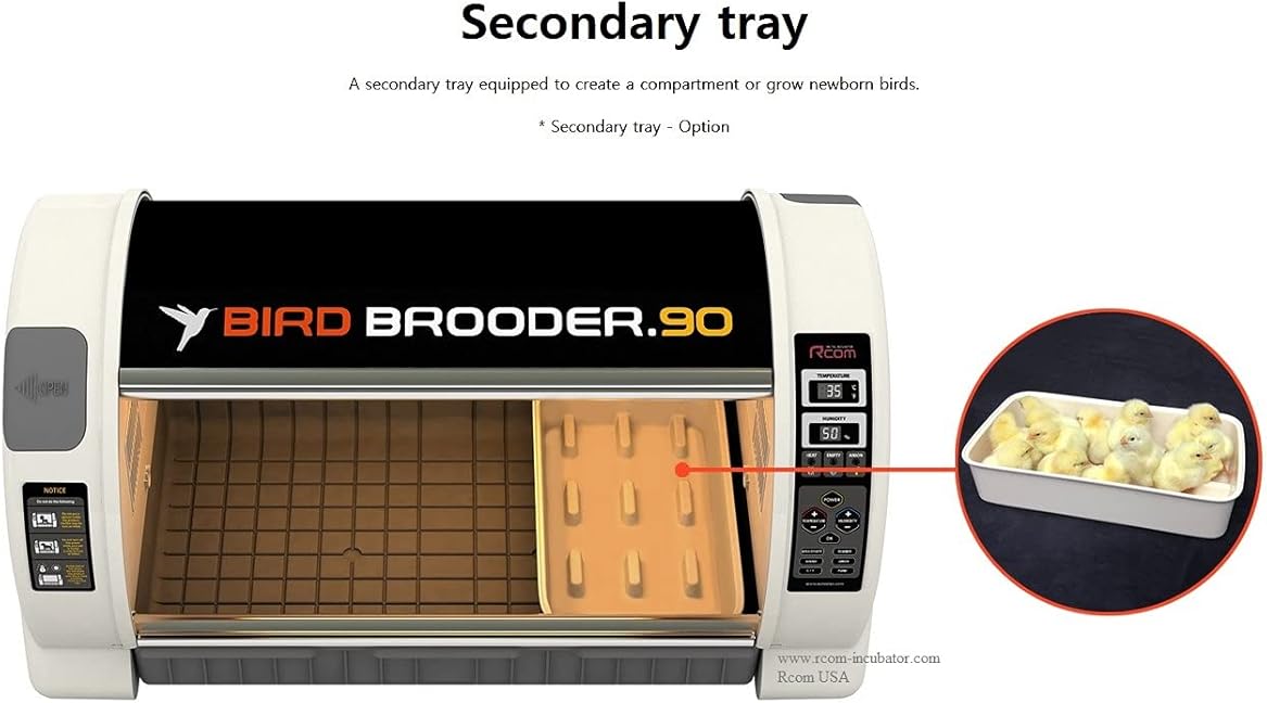 R-com Brooder with optional secondary tray and chicks