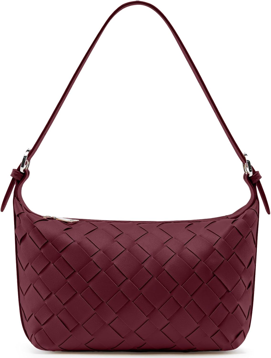 Woven Faux Leather Hobo Bag for Women Cute Shoulder Handbag Soft Daily Purse for Work Travel with Zipper Crossbody