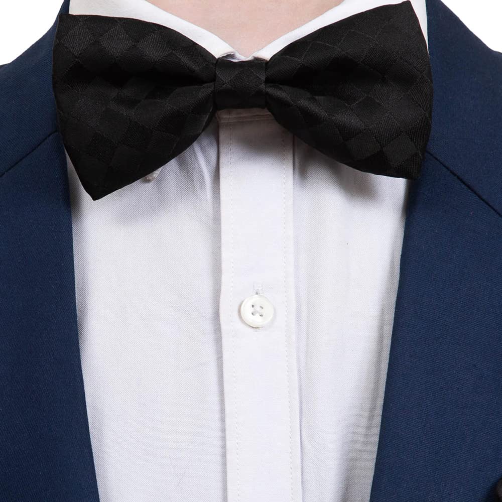 To The Nines Men's Microfiber Black Checks Bow Tie & Pocket Square with Lapel Pin 4