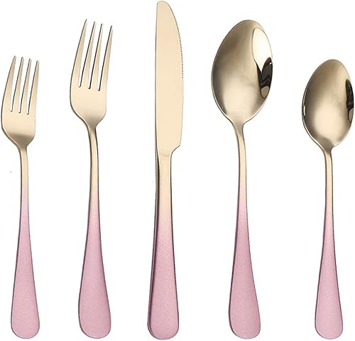 Juego de cubiertos rosados, 60 piezas de cubiertos de acero inoxidable, tenedores y cucharas, vajilla simple y moderna para el hogar, fiesta,