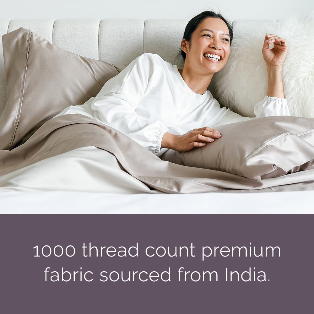 Jennifer Adams Botanical Dream Collection 1000 Thread Count Sheet Set – Luxury Viscose from Bamboo Poly Blend Sheets for Ultimate Comfort & Softness, Birch, Queen