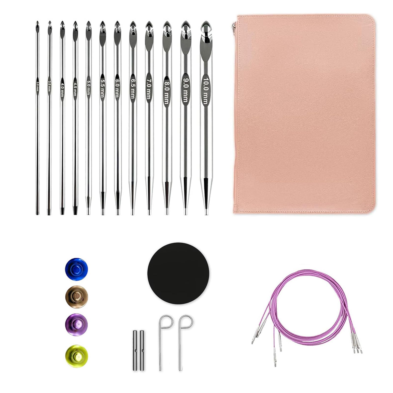 Kelisdi Set di uncinetti tunisini da 3 mm-10,0 mm, set di uncinetti intercambiabili con borsa per riporre accessori per maglieria