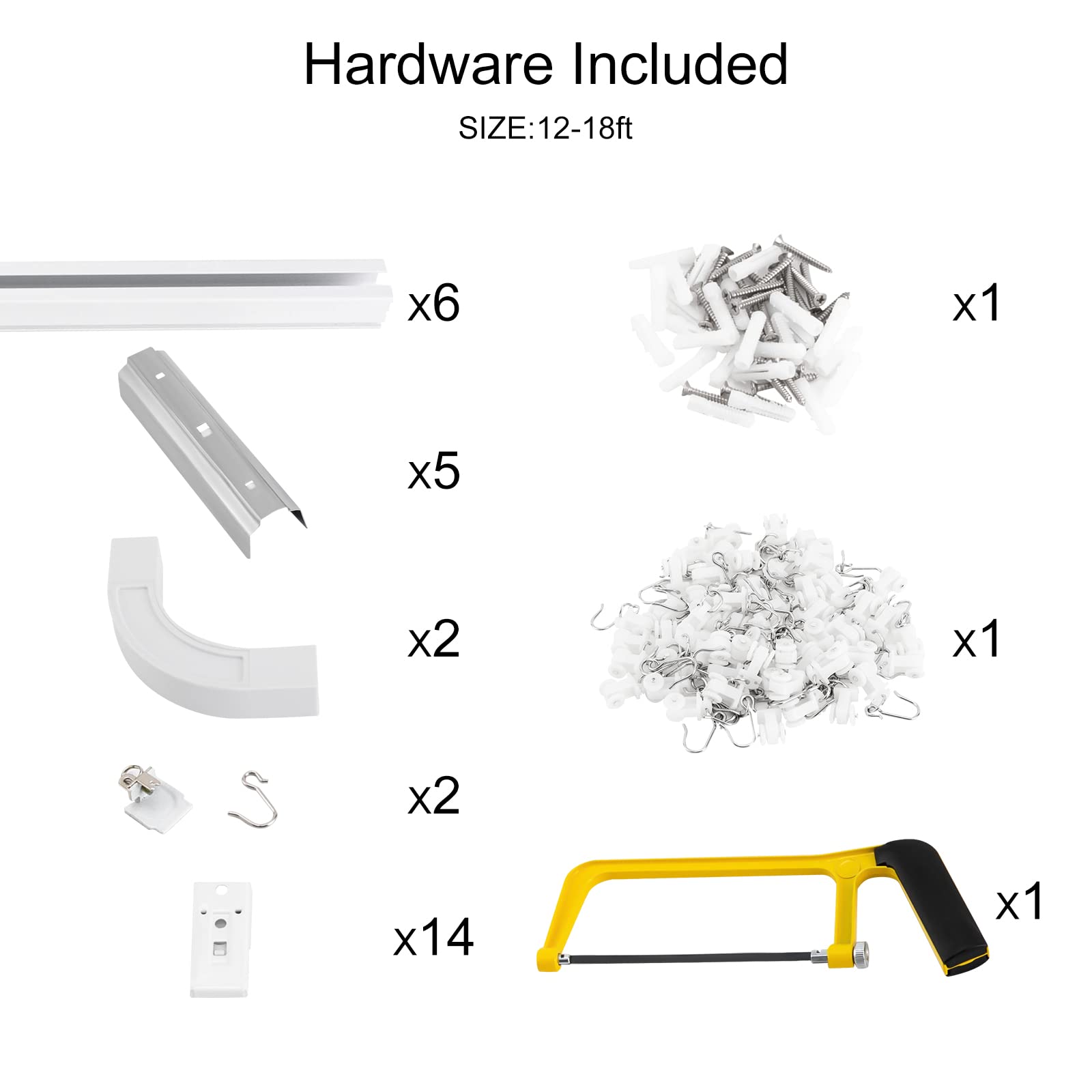 Room Divider Ceiling Track Set for Curtains with Hooks, Brackets Curtain Rail System, 12-18 ft Track Set